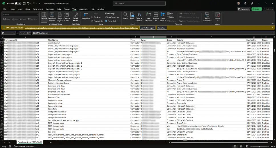 Inventory CSV File