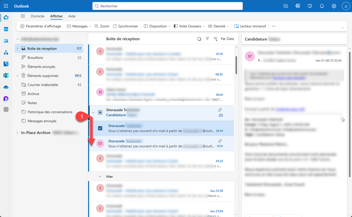 Exemple de mail en mode conversation