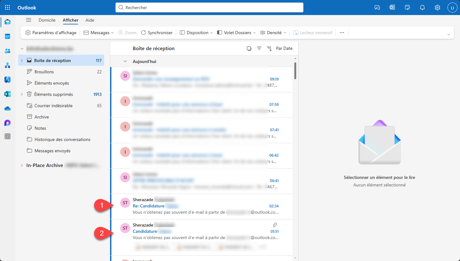 Exemple de mails en mode dégroupés.