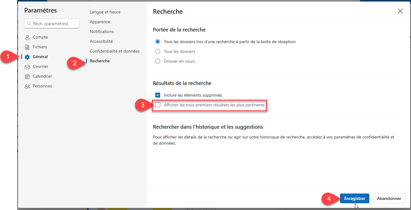 Désactiver le top 3 des recherches